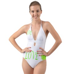 I Lovetennis Halter Cut-out One Piece Swimsuit by Greencreations