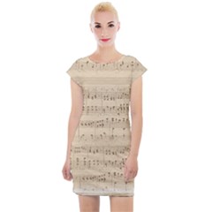 Vintage Beige Music Notes Cap Sleeve Bodycon Dress by Pakrebo