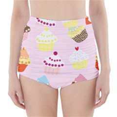 Cupcakes Wallpaper Paper Background High-waisted Bikini Bottoms by Pakrebo