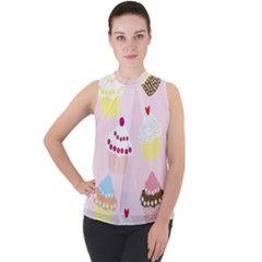 Cupcakes Wallpaper Paper Background Mock Neck Chiffon Sleeveless Top by Pakrebo