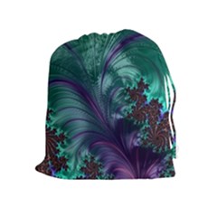 Fractal Turquoise Feather Swirl Drawstring Pouch (xl) by Pakrebo