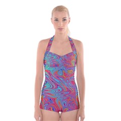 Fractal Bright Fantasy Design Boyleg Halter Swimsuit  by Pakrebo