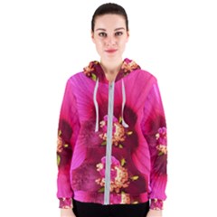 Deep Pink And Crimson Hibiscus Flower Macro Women s Zipper Hoodie by myrubiogarden