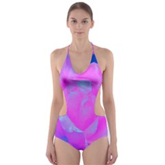Beautiful Pastel Pink Rose With Blue Background Cut-out One Piece Swimsuit by myrubiogarden