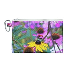 Yellow Flowers In The Purple Coneflower Garden Canvas Cosmetic Bag (medium) by myrubiogarden