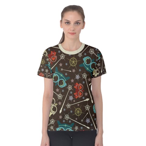 Vintage Emoji Owl (brown Pattern) Women s Cotton Tee by TransfiguringAdoptionStore