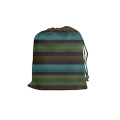 Stripes Teal Yellow Brown Grey Drawstring Pouch (medium) by BrightVibesDesign