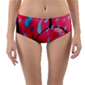 Graffiti watermelon pink with light blue drops retro Reversible Mid-Waist Bikini Bottoms View3