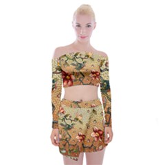 Flower Cubism Mosaic Vintage Off Shoulder Top With Mini Skirt Set by Pakrebo