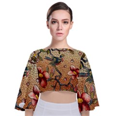 Flower Cubism Mosaic Vintage Tie Back Butterfly Sleeve Chiffon Top by Pakrebo