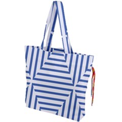 Geometric Shapes Stripes Blue Drawstring Tote Bag by Mariart