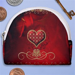 Wonderful Heart With Roses Horseshoe Style Canvas Pouch by FantasyWorld7