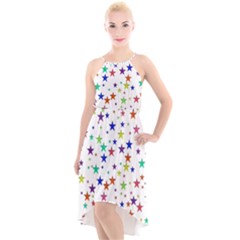 Star Random Background Scattered High-low Halter Chiffon Dress  by Pakrebo