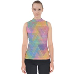 Triangle Pattern Mosaic Shape Mock Neck Shell Top by Pakrebo