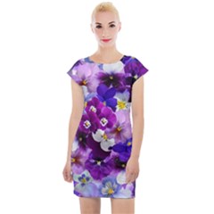 Pretty Purple Pansies Cap Sleeve Bodycon Dress by retrotoomoderndesigns