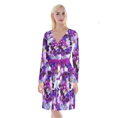 Pretty Purple Pansies Long Sleeve Velvet Front Wrap Dress by retrotoomoderndesigns