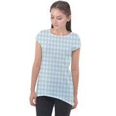 Blue Gingham Cap Sleeve High Low Top by retrotoomoderndesigns