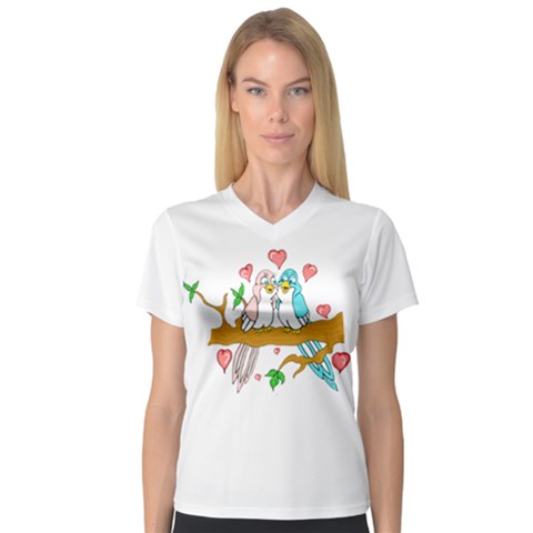Love Birds V-neck Sport Mesh Tee by retrotoomoderndesigns