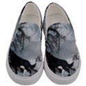 Awesome Black And White Wolf In The Dark Night Men s Canvas Slip Ons View1