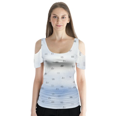 Simple Minimal Shapes Brushes Design Butterfly Sleeve Cutout Tee  by LoolyElzayat