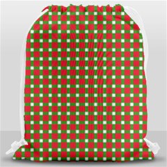Lumberjack Plaid Buffalo Plaid Green Red Drawstring Bag (large) by Mariart