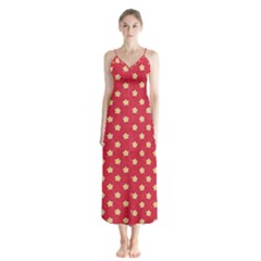 Red Hot Polka Dots Button Up Chiffon Maxi Dress by WensdaiAmbrose