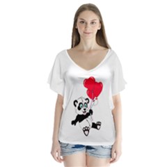 Panda Valentine V-neck Flutter Sleeve Top by retrotoomoderndesigns