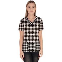 Black And White Diamonds Women s V-neck Scrub Top by retrotoomoderndesigns