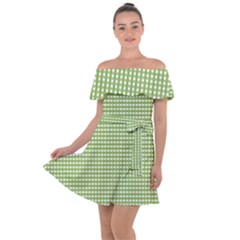 Green Gingham Off Shoulder Velour Dress by retrotoomoderndesigns