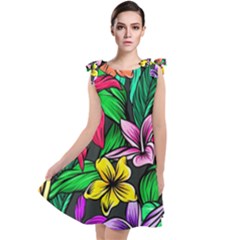 Neon Hibiscus Tie Up Tunic Dress by retrotoomoderndesigns
