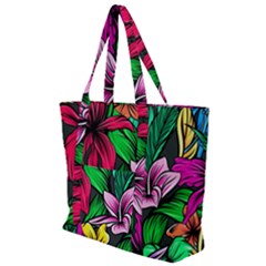 Neon Hibiscus Zip Up Canvas Bag by retrotoomoderndesigns