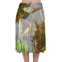 Koi Fish Pond Velvet Flared Midi Skirt by StarvingArtisan