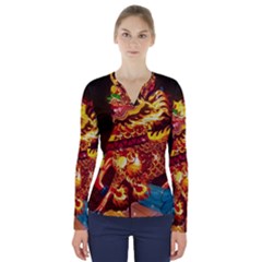 Dragon Lights V-neck Long Sleeve Top by Riverwoman