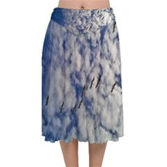 Pelicans In Flight Velvet Flared Midi Skirt by StarvingArtisan