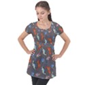Dinosaurs - Grey. Puff Sleeve Tunic Top View1