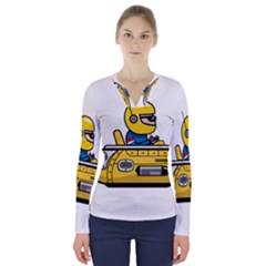 Cartoon Space Racer Galaxy Science V-neck Long Sleeve Top by Wegoenart