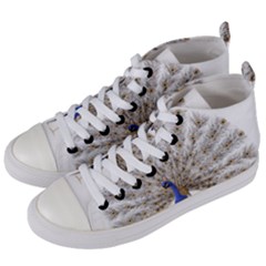 Peacock Colorful Bird Feather Blue Women s Mid-top Canvas Sneakers by Wegoenart
