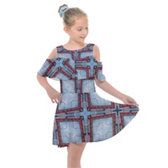 Pattern Cross Geometric Shape Kids  Shoulder Cutout Chiffon Dress by Pakrebo