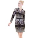 Sea Fortress Lake Reflection Sky Button Long Sleeve Dress View1