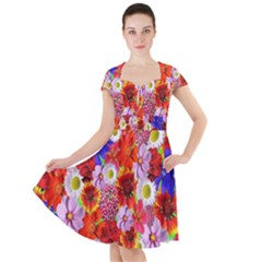 Multicolored Daisies Cap Sleeve Midi Dress by retrotoomoderndesigns