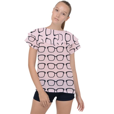 Nerdy Glasses Pink Ruffle Collar Chiffon Blouse by snowwhitegirl