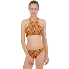 Halloween Treats Pattern Orange Racer Front Bikini Set by snowwhitegirl