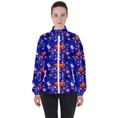 Halloween Treats Pattern Blue High Neck Windbreaker (women) by snowwhitegirl