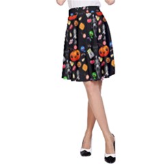 Halloween Treats Pattern Black A-line Skirt by snowwhitegirl