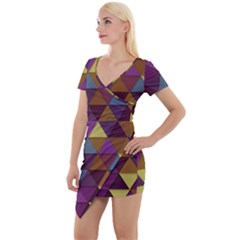 Fall Geometric Pattern Short Sleeve Asymmetric Mini Dress by snowwhitegirl