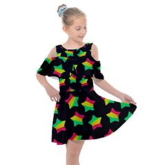 Ombre Glitter Pink Green Star Pat Kids  Shoulder Cutout Chiffon Dress by snowwhitegirl