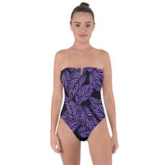 Tropical Leaves Purple Tie Back One Piece Swimsuit by snowwhitegirl