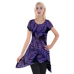 Tropical Leaves Purple Short Sleeve Side Drop Tunic by snowwhitegirl