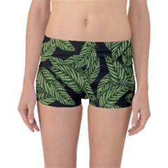 Tropical Leaves On Black Boyleg Bikini Bottoms by snowwhitegirl