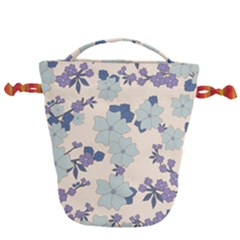 Vintage Floral Blue Pattern Drawstring Bucket Bag by snowwhitegirl